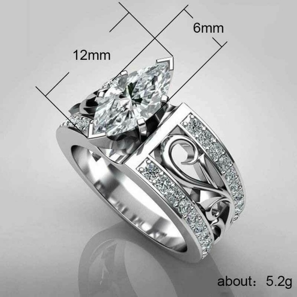 925 Silver Marquise Cut Cubic Zircon Wedding Ring - Picture 3 of 5